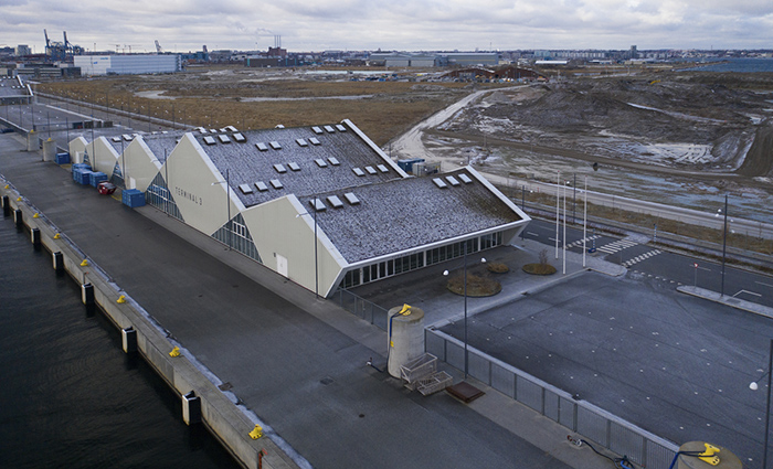 Trzy terminale Nordhavn z instalacjami świetlików